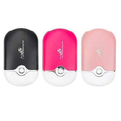 Mini USB charging eyelash fan dryer in vibrant colors, ideal for quickly drying lash extension glue. Compact, portable, and perfect for professional and everyday use.