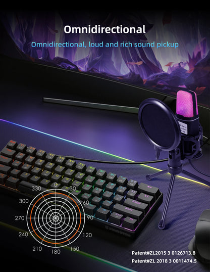 SF666R USB Microphone with RGB Lighting - Condenser Gaming Mic for PC