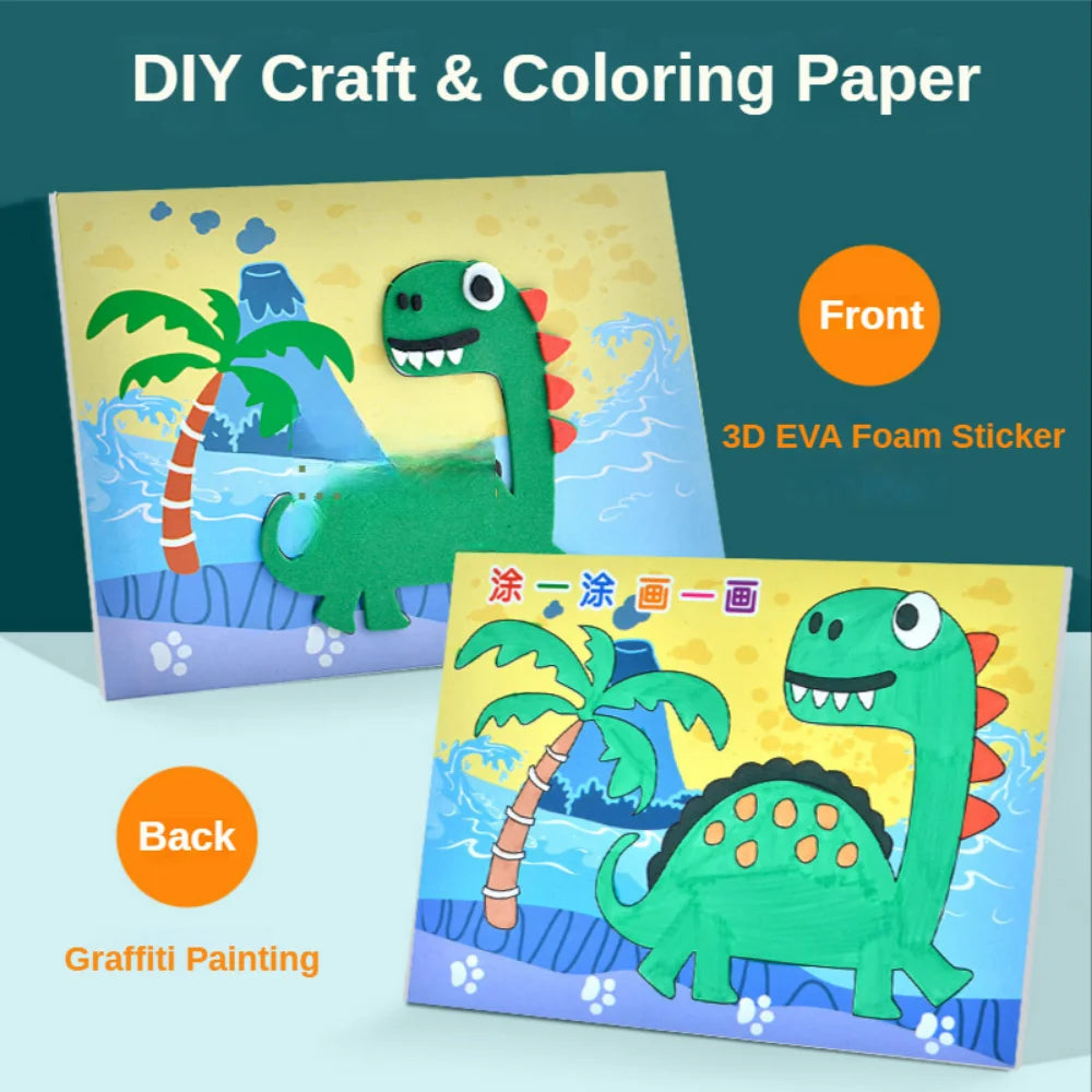 10 colorful 3D EVA foam stickers of cartoon dinosaurs and animals