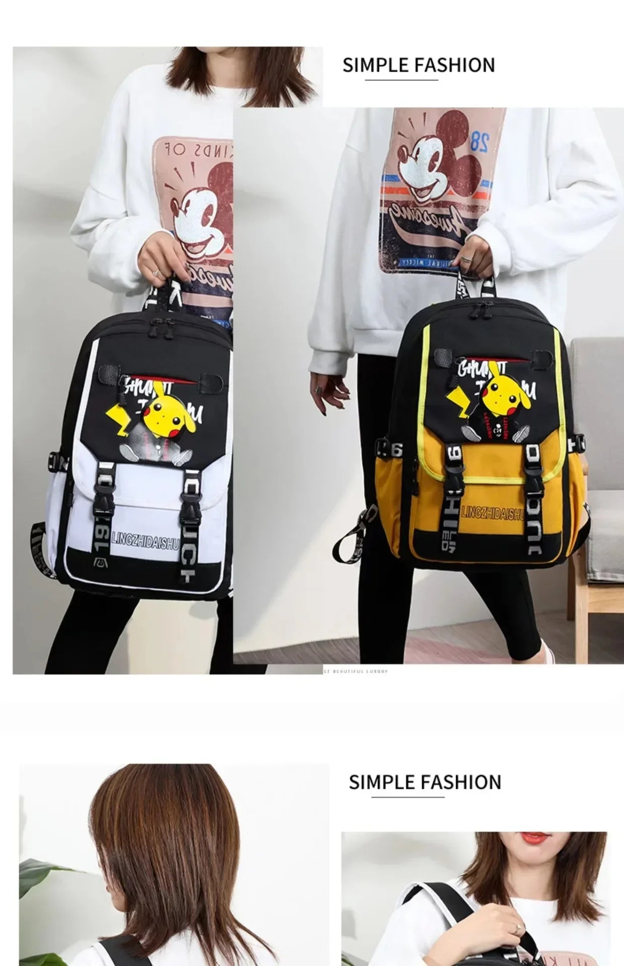 Pikachu PKQ Lightweight School Bag for Kids - Trendy Anime Kawaii Backpack by MINISO