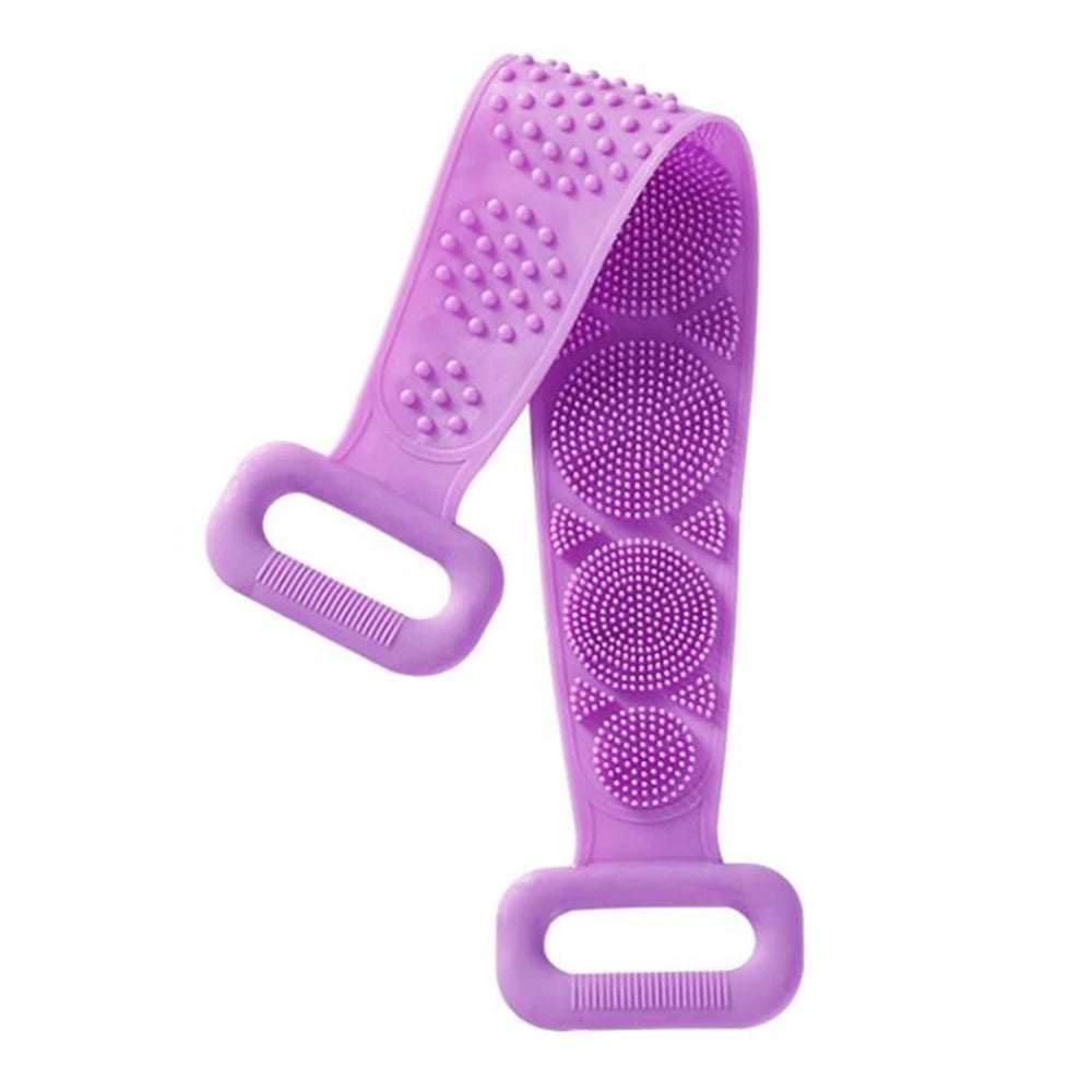 Silicone body scrubber bath brush with long strap for exfoliating and back massage