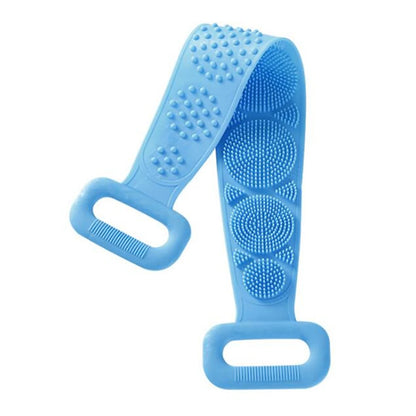 Silicone body scrubber bath brush with long strap for exfoliating and back massage