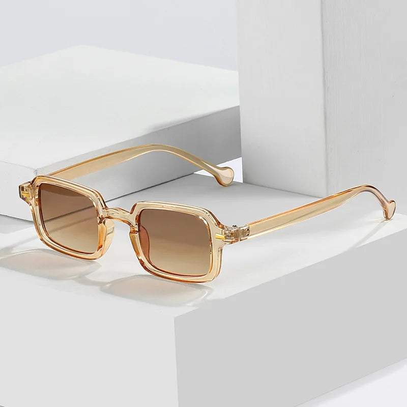 SO&EI fashion square sunglasses with retro rivet decoration and gradient UV400 lenses, available in leopard and blue, designed for women and men.