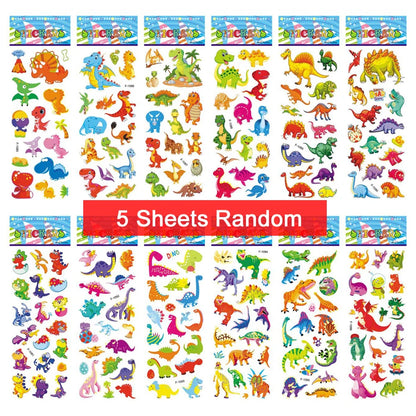 Five sheets of colorful puffy stickers featuring various cartoon designs, perfect for kids' scrapbooking and holiday gifts.