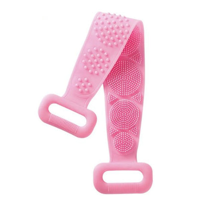 Silicone body scrubber bath brush with long strap for exfoliating and back massage