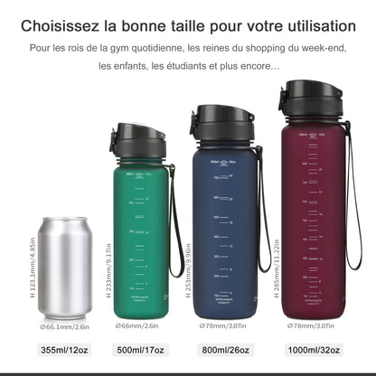 UZSPACE 500/1000ml leakproof sports water bottle with Tritan plastic