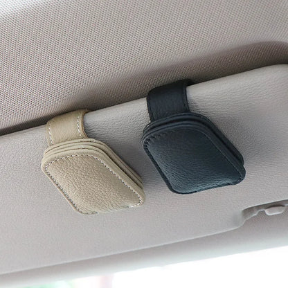 Hanging Protective Car Glasses Holder - Magnetic Sunglasses Clip PU Leather