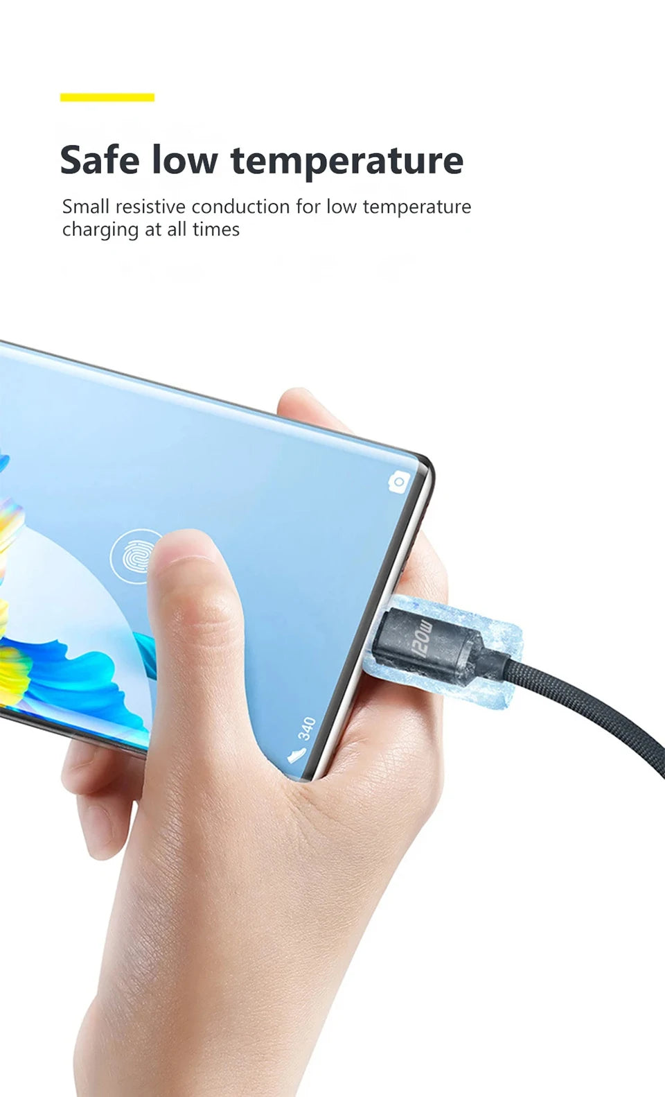 120W 6A Fast Charge USB Type-C Cable, compatible with Samsung, Realme, Xiaomi, Huawei