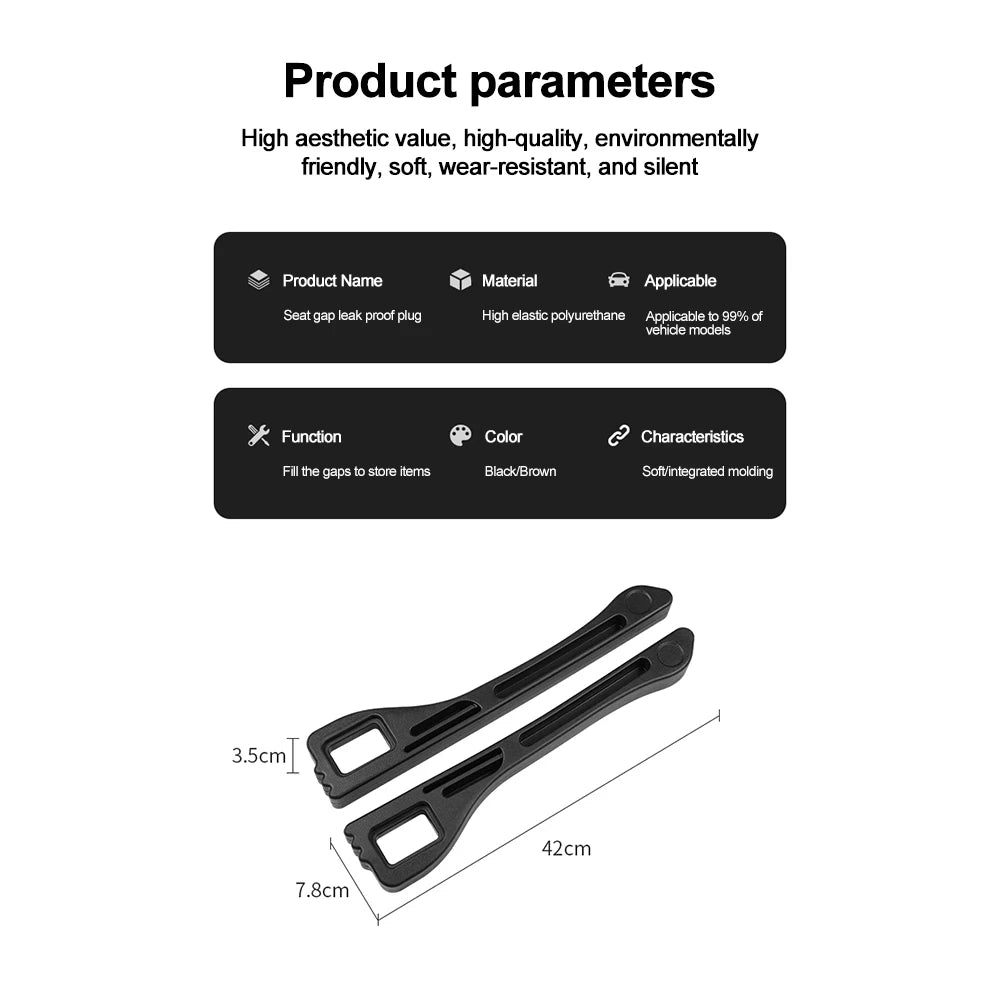 Car seat gap filler organizer with 3 grooves for small items, waterproof PU material.