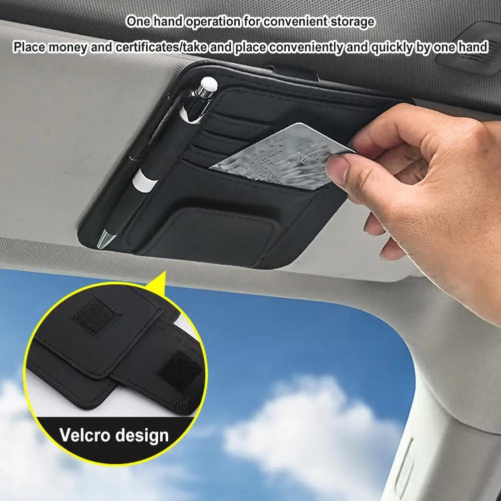 Multi-Pocket Leather Car Sun Visor Organizer for Sunglasses and Cards