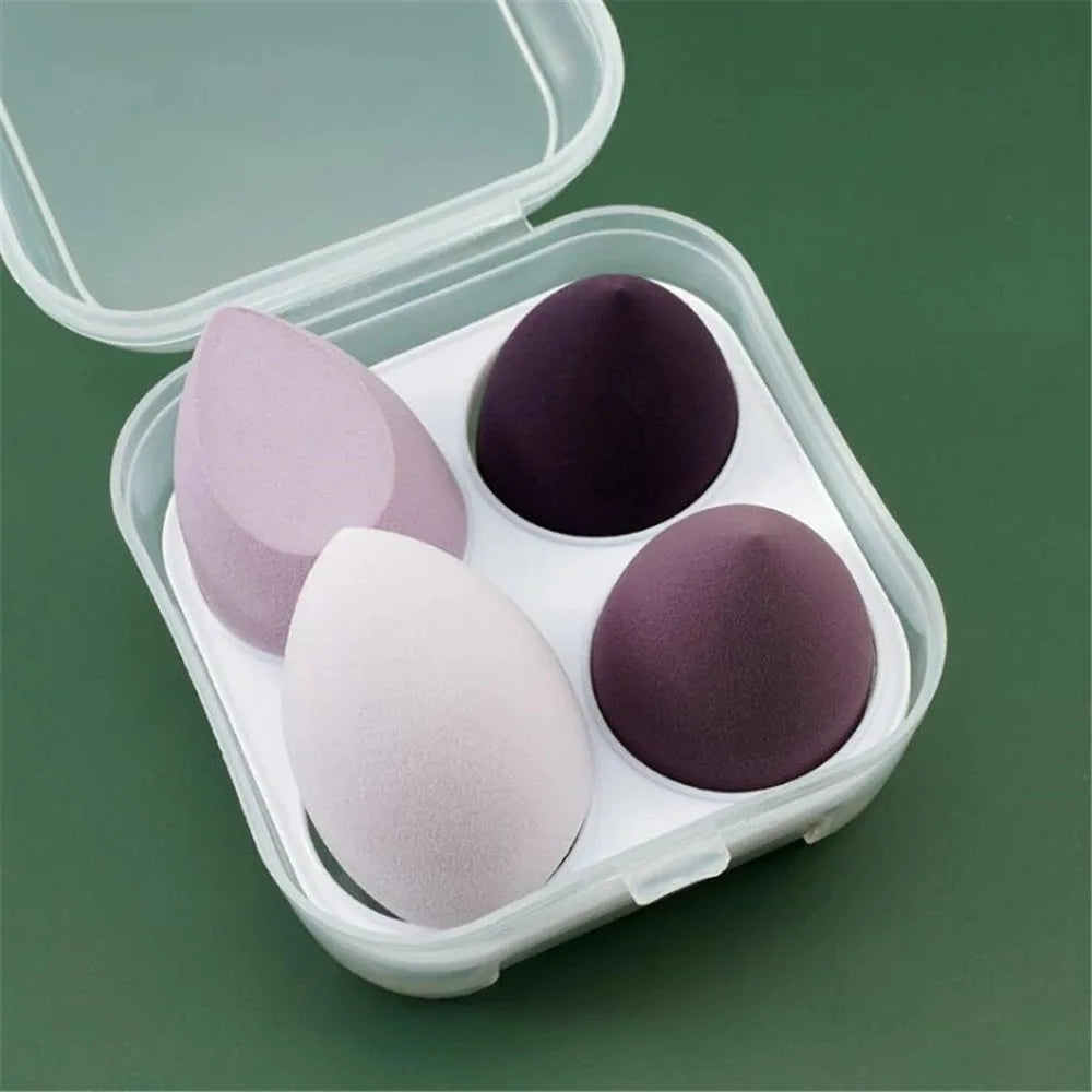 Assorted makeup sponges and puffs in a set of 4/8, ideal for applying foundation, concealer, and blush. Made of soft latex, perfect for a smooth, flawless makeup finish.