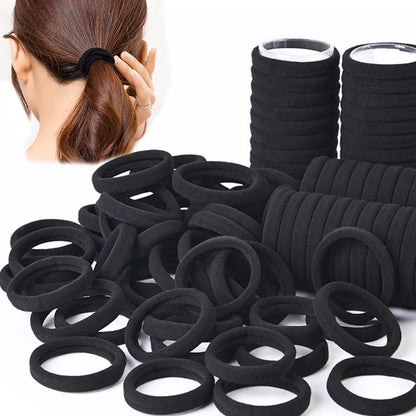 A set of 50/100 black hair bands made of high elastic polyester, perfect for women and girls.