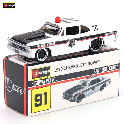 Bburago 1970 Chevrolet Nova Highway Patrol Car Model – Collectible Toy for Boys