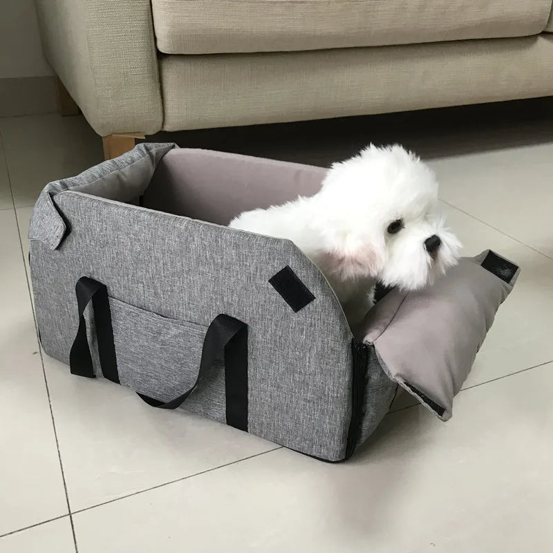 Portable Dog Car Seat Bed - Soft and Washable Travel Carrier for Small Dogs and Cats