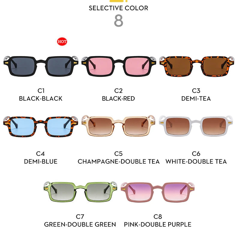 Luxurious rectangle sunglasses by RMM, vintage square design, mirror lenses, UV400 protection, stylish and durable eyewear for women.