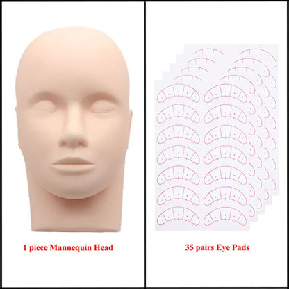 Mannequin Head for Eyelash Extension With Practice Eyelashes Silicone Mannequin Head Eye Pads Lash Extension Supplies Kits