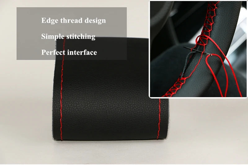 DIY Soft Fiber Leather Steering Wheel Cover Universal Braid with Needles & Thread