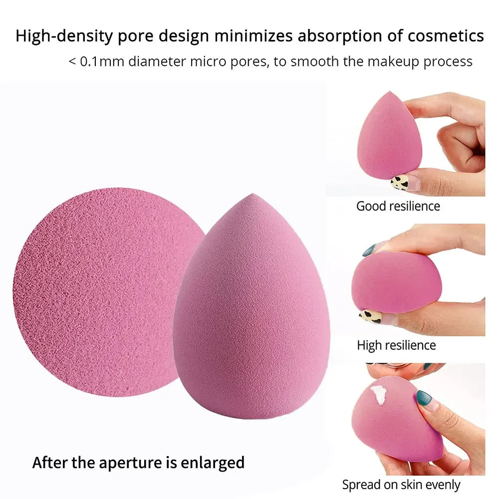 Assorted makeup sponges and puffs in a set of 4/8, ideal for applying foundation, concealer, and blush. Made of soft latex, perfect for a smooth, flawless makeup finish.