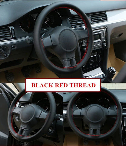 DIY Soft Fiber Leather Steering Wheel Cover Universal Braid with Needles & Thread