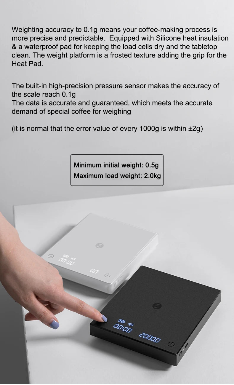 TIMEMORE Black Mirror Basic+ Digital Coffee and Kitchen Scale, 0.1g/2kg Precision, Auto Timer