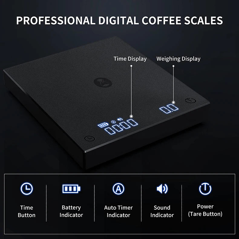 TIMEMORE Black Mirror Basic+ Digital Coffee and Kitchen Scale, 0.1g/2kg Precision, Auto Timer