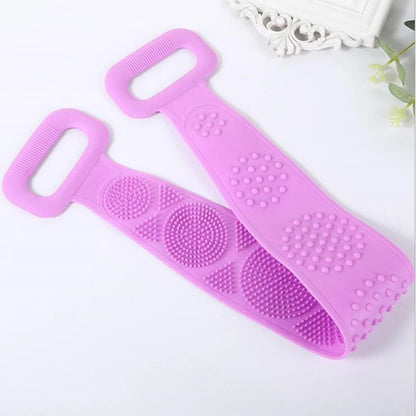 Silicone body scrubber bath brush with long strap for exfoliating and back massage