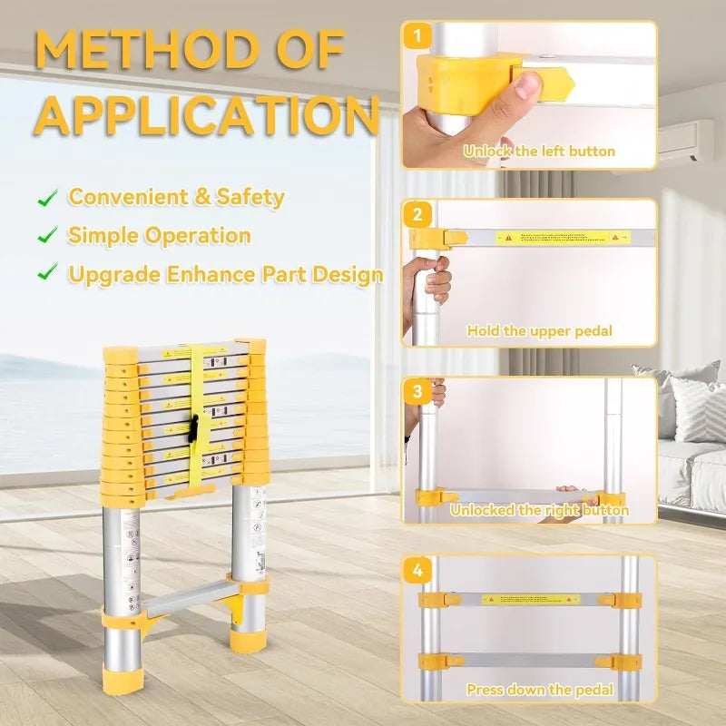 3-step aluminum folding ladder with anti-slip pedals and telescoping design, supports up to 330 lbs. Ideal for versatile tasks and easy storage.