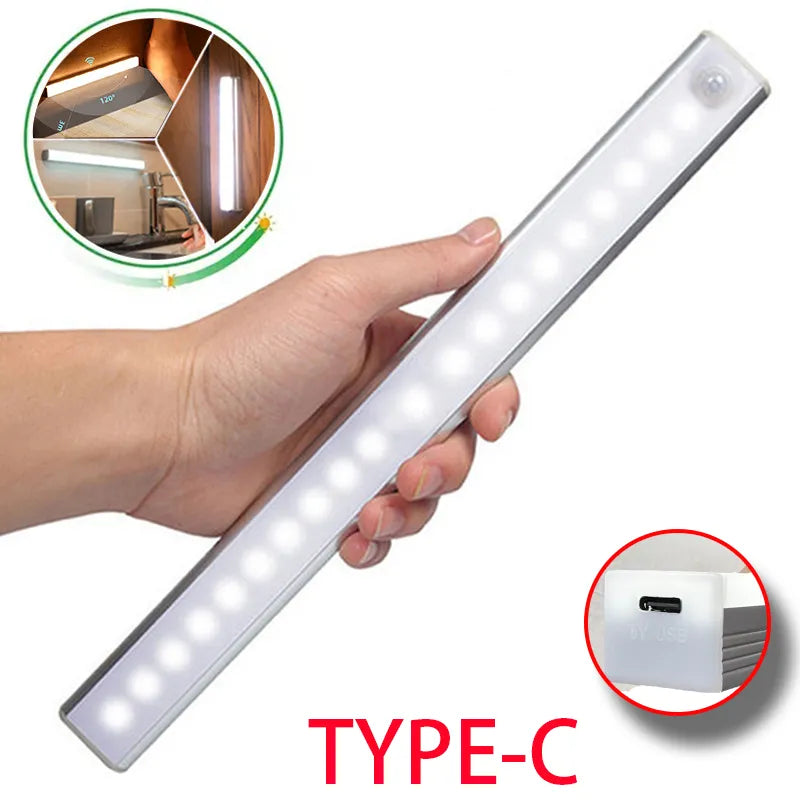 Motion sensor wireless LED night light with Type C rechargeable battery.