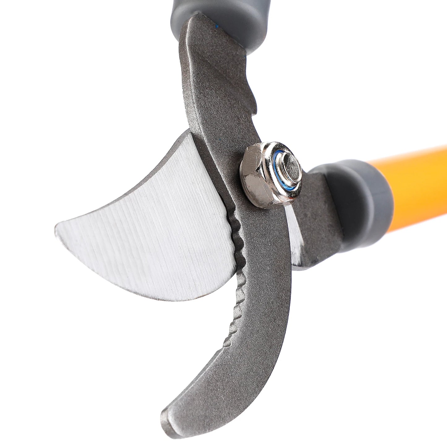 Stainless steel garden pruning shears with labor-saving design and protective cover.