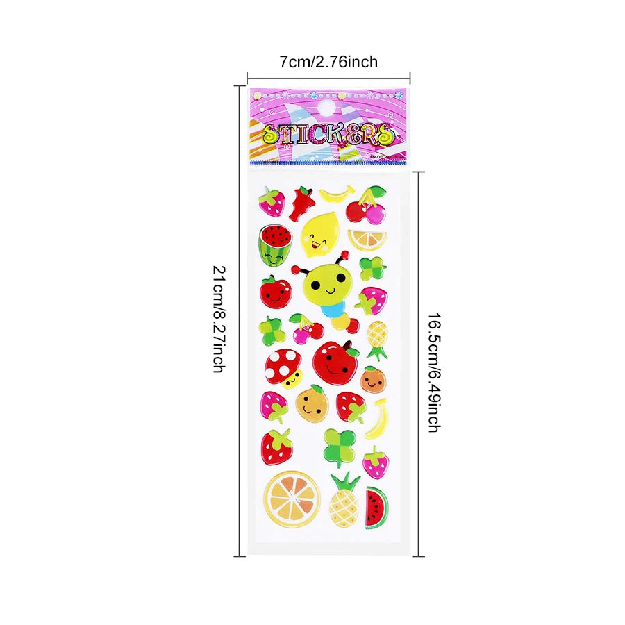 Five sheets of colorful puffy stickers featuring various cartoon designs, perfect for kids' scrapbooking and holiday gifts.