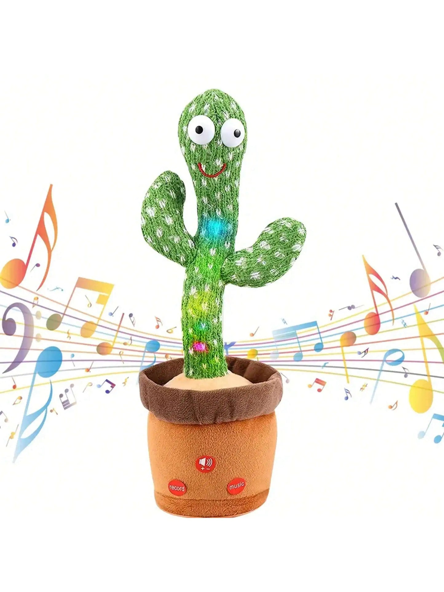 Dancing talking cactus toy that sings, mimics, and repeats phrases, made from soft cotton. Perfect for boys and girls aged 14 and up.