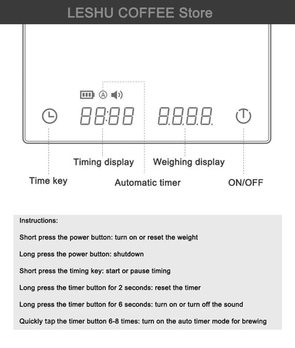 TIMEMORE Black Mirror Basic+ Digital Coffee and Kitchen Scale, 0.1g/2kg Precision, Auto Timer