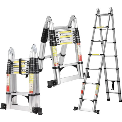 3-step aluminum folding ladder with anti-slip pedals and telescoping design, supports up to 330 lbs. Ideal for versatile tasks and easy storage.