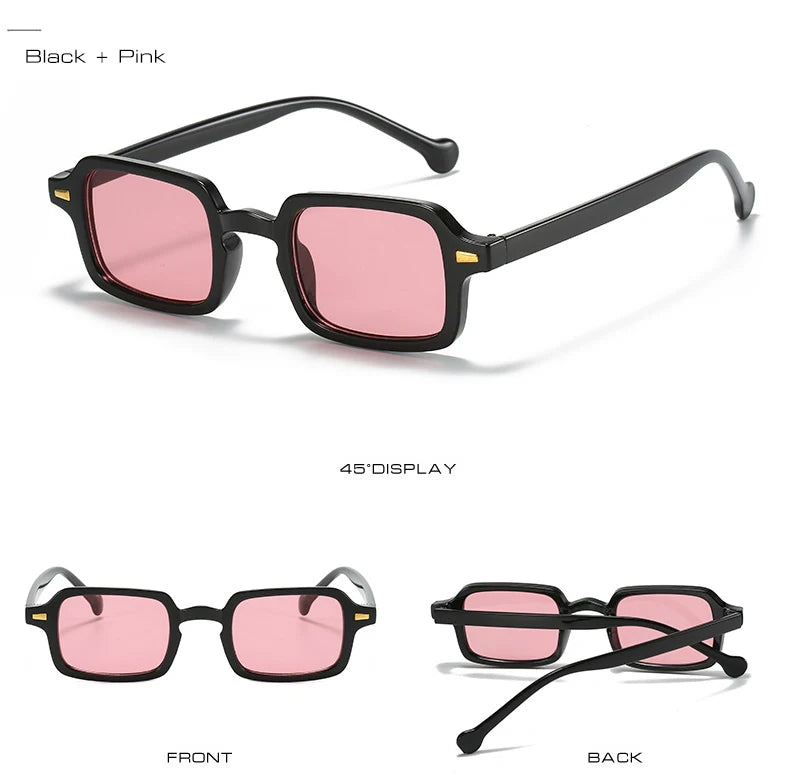 SO&EI fashion square sunglasses with retro rivet decoration and gradient UV400 lenses, available in leopard and blue, designed for women and men.