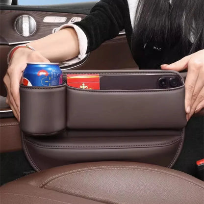 Leather Car Seat Gap Organizer with Cup Holder - Multifunction Console Crevice Filler