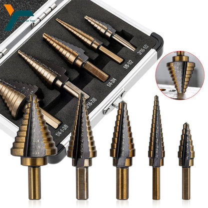 HSS 4241 Cobalt Step Drill Set - 50 Sizes in Aluminum Case for Metal & Wood