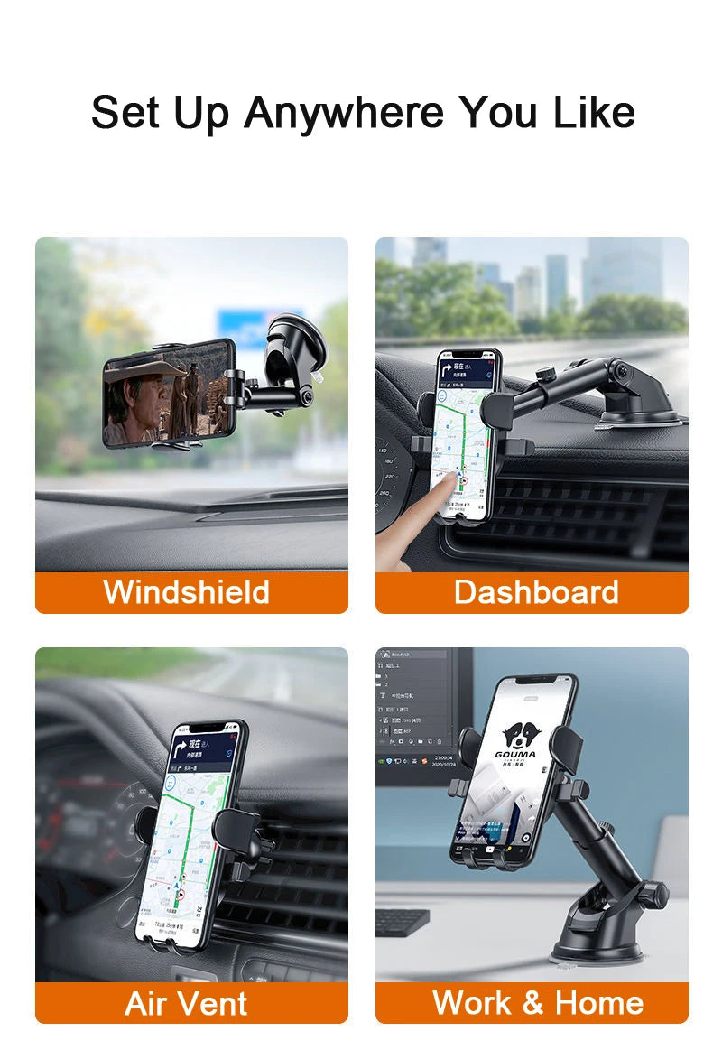 Universal 360° Car Phone Holder - Adjustable Dashboard and Windshield Mount