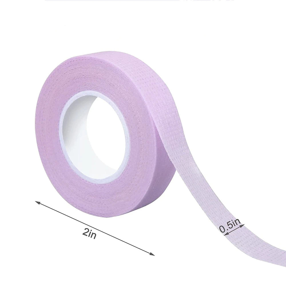 Multiple rolls of colorful micropore eyelash tape for lash extension and lifting, featuring pink, green, white, blue, and purple colors.